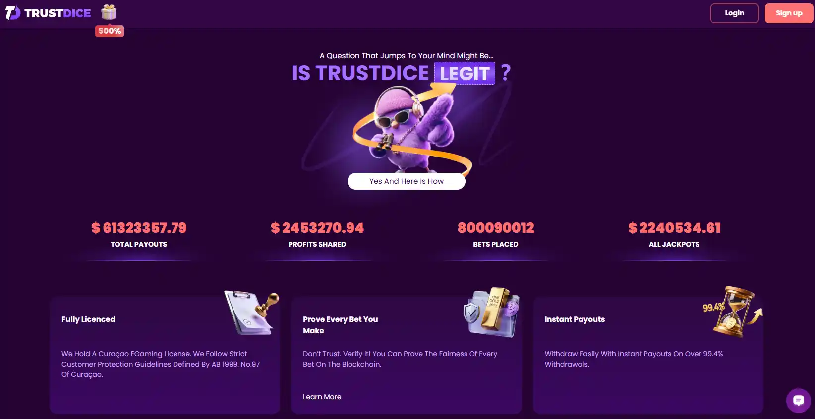 TrustDice provably fair or originals verification interface